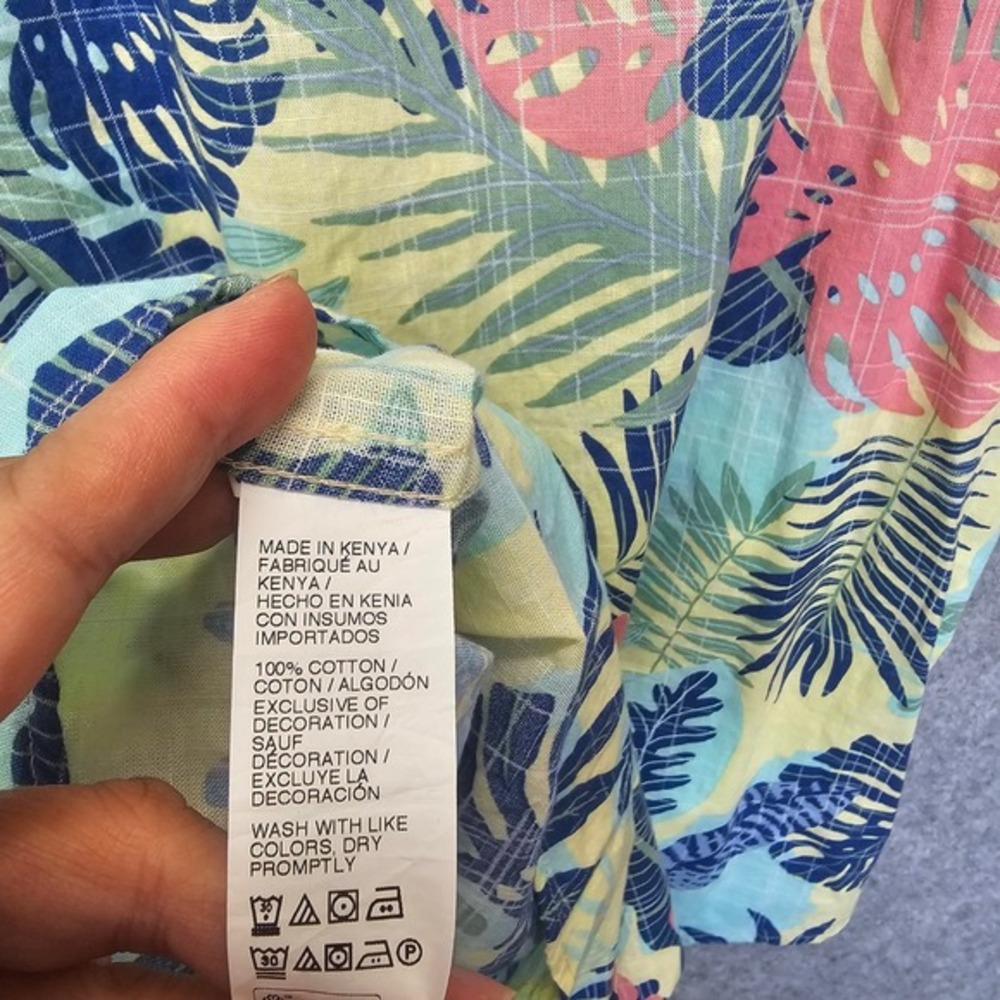 IZOD Saltwater Button Up Shirt Mens 2XL Blue Hawaiian‎ Tropical Aloha Leaf Beach - Picture 7 of 8